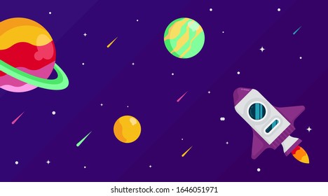Flat outer space background illustration. Colorful space illustration vector