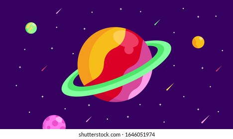 Flat outer space background illustration. Colorful space illustration vector