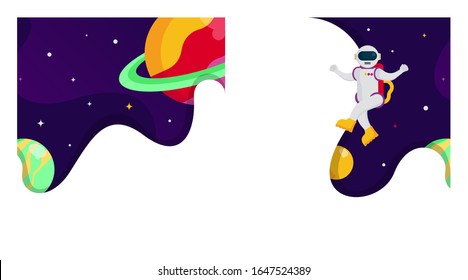 Flat outer space background illustration vector. Outer space illustration in pack. Outer space with spaceman and spacecraft