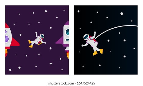 Flat outer space background illustration vector. Outer space illustration in pack. Outer space with spaceman and spacecraft