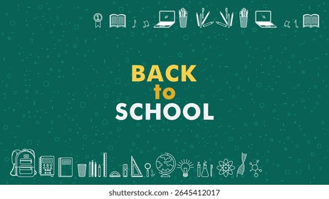 Flat Outline Back to School Icons Frame for Education Banner and Presentation Background