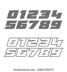 Flat and outline bold sport race numbers set for different designs and backgrounds