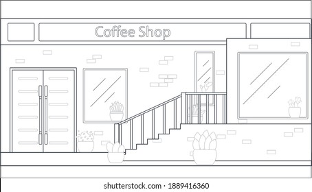 Flat Outline Coffee Shop Stock Vector Background