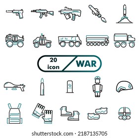 flat outline collection icons "war" on isolated background. for website or social media.
