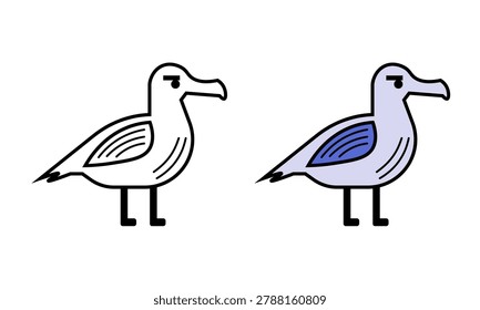 Flat Outline and Colored Albatross Bird Symbol Icon