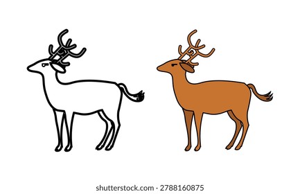 Flat Outline and Colored Deer Animal Icon