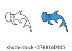Flat Outline and Colored Hammerhead Shark Icon