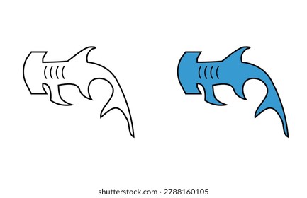 Flat Outline and Colored Hammerhead Shark Icon