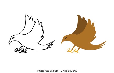 Flat Outline and Colored Hawk Bird Icon