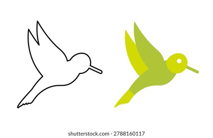 Flat Outline and Colored Humming Bird Icon