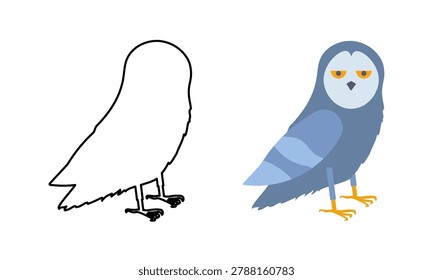Flat Outline and Colored Owl Bird Icon