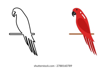 Flat Outline and Colored Parrot Bird Icon