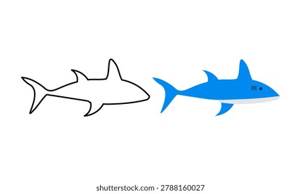 Flat Outline and Colored Shark Icon