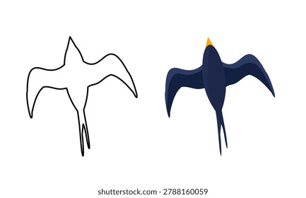 Flat Outline and Colored Swallow Bird Icon