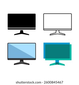 Flat and Outline Computer Monitor Icons. Desktop Screen Vector Set