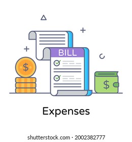 A flat outline concept vector of expenses, bill