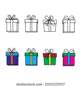 Diseño plano y de contorno de cajas de regalo con cintas elegantes