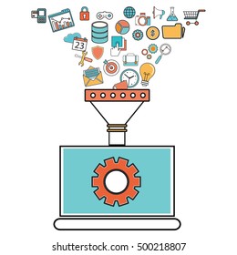 Flat outline design illustration concepts for creative process, big data filter, data tunnel, analysis concept.