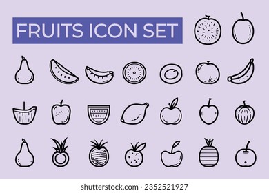Flat and Outline Fruit Vegetables Icon. vector hand drawn.