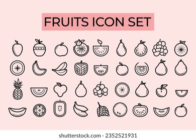 Flat and Outline Fruit Vegetables Icon. vector hand drawn.