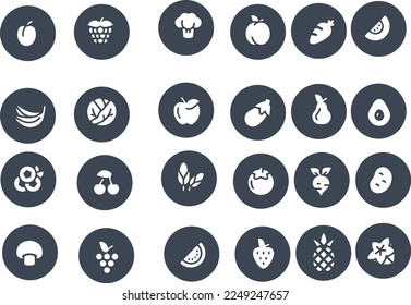 Diseño vectorial de iconos de hormigón plano y contorno de frutas