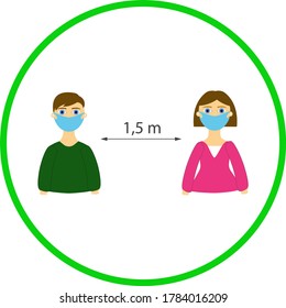Flat outline icon about keeping social distancing. A sign on the front door. Vector.