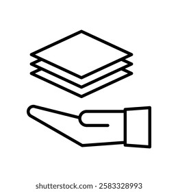 Flat Outline Icon of Hand Supporting Documents or Papers