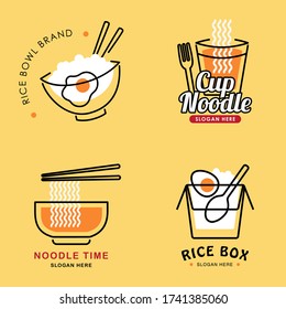 Flat Outline Icon Japan Restaurant Logo Ramen Noodle