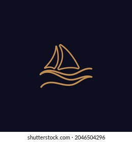 flat outline icon logo sailboat on the sea