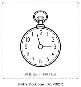 Flat outline icon pocket watch isolated on white background, 