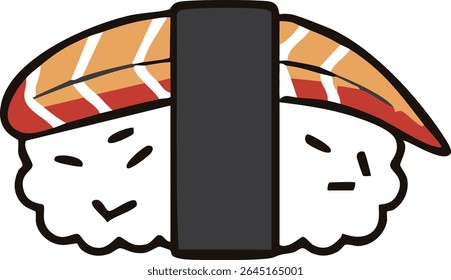 Flat outline icon of a salmon nigiri sushi, a vector illustration representing Japanese cuisine, seafood restaurants, and Asian food culture.