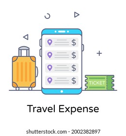 Flat outline icon of travel expense, premium download