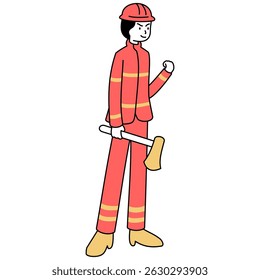 flat outline illustration of a firefighter for web design or social media, etc