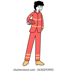 flat outline illustration of a firefighter for web design or social media, etc