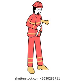 flat outline illustration of a firefighter for web design or social media, etc