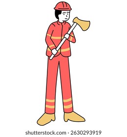 flat outline illustration of a firefighter for web design or social media, etc