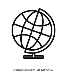 Flat outline illustration of a globe, representing school, student geography learning, and education.