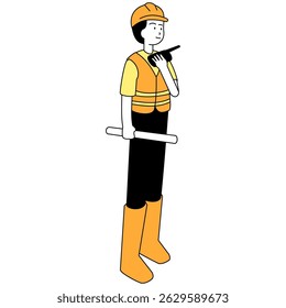 flat outline illustration of a handyman with tools used