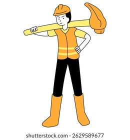 flat outline illustration of a handyman with tools used