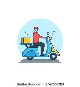 Flat Outline Illustration Vector Graphic of Courier Delivery. Perfect for Your Apps Icon, Banner, etc.