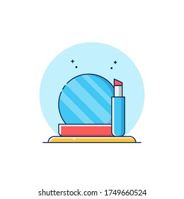 Flat Outline Illustration Vector Graphic of Beauty Service Icon (Mirror and Lipstick). Perfect for Your Apps Icon, Banner, etc.