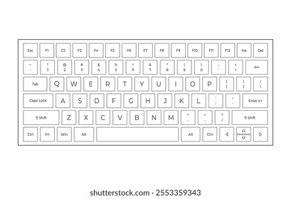 Teclado com contorno plano com letras em estilo minimalista