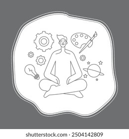 Flat outline line art creativity concept illustration of human light blub earth globe paint     