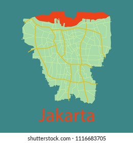 Flat outline map of the Indonesian capital Jakarta