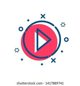 Flat outline play video icon. Video player symbol isolated on white background. Modern decorated symbol for Web, Mobile, apps. Vector illustration