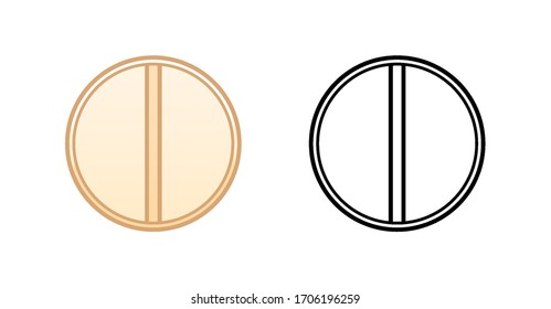 Runde Pillen im Flachstil und Umriss, einzelne Illustration. Farbig und in schwarzen Linien. Weißer Hintergrund, Vektorillustration.