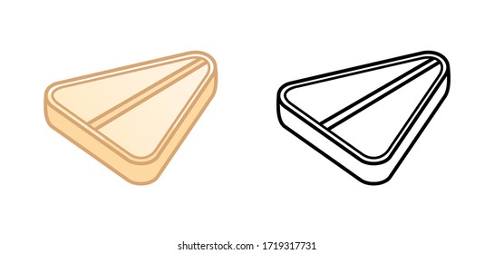 Flat and outline style triangle pills isolated illustration. Colored and in black lines. White background, vector.