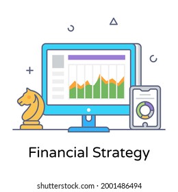 Flat outline vector of financial strategy