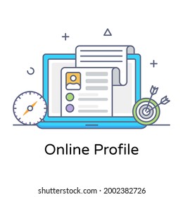 Flat outline vector of online profile, editable design