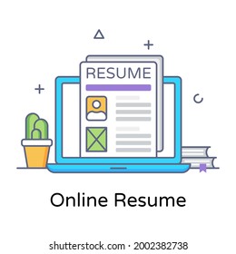 Flache Rahmenvektorgrafik von Online-Lebenslauf, bearbeitbares Design